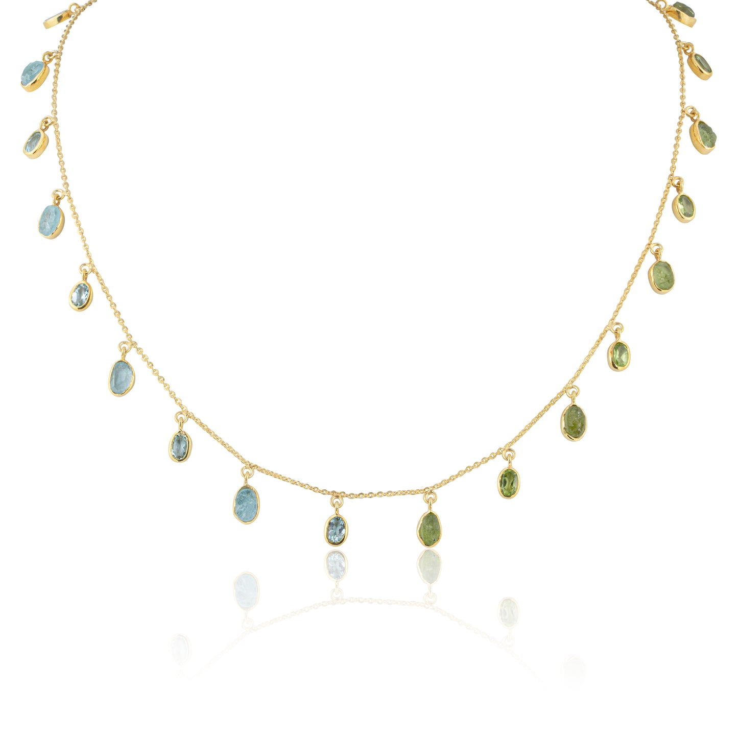 Unfiltered Aquamarine and Peridot Multi Stone Reversible Necklace