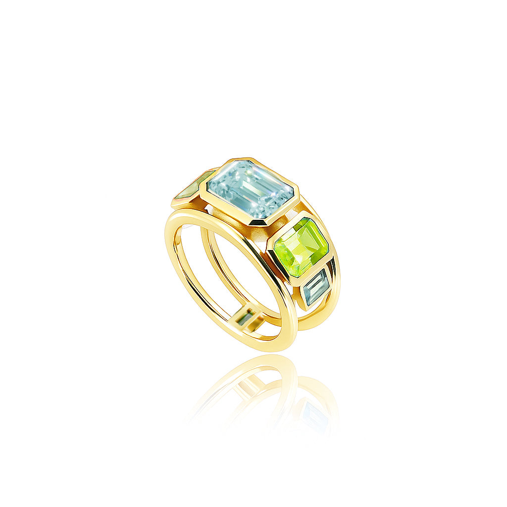Aquamarine, Peridot & Tourmaline Milestone Ring