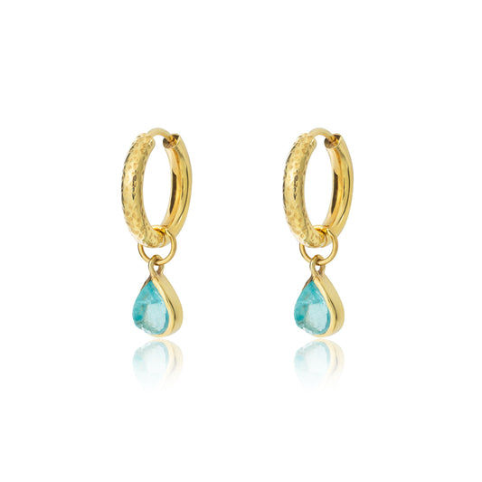 Unfilterered Reversible Plain Hoops In Silver Gold Plate with Detachable Apatite Drops