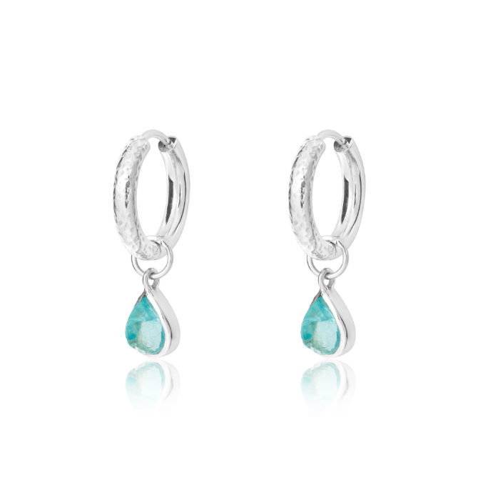 Reversible Plain Hoops In Silver with Apatite Detachable Drops