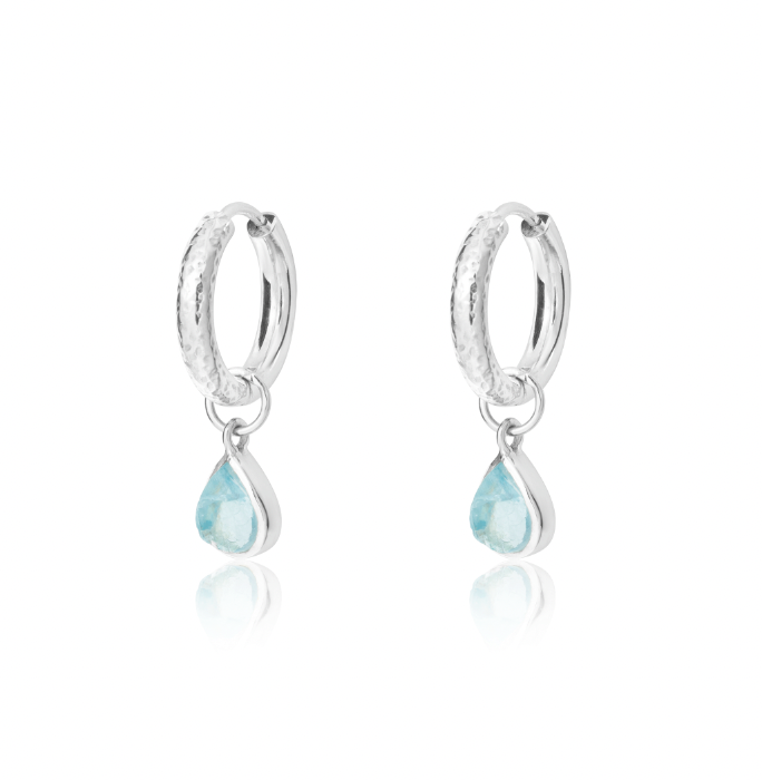 Reversible Plain Hoops In Silver with Aquamarine Detachable Drops