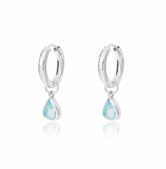 Reversible Plain Hoops In Silver with Aquamarine Detachable Drops