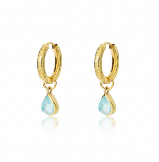 Unfilterered Reversible Plain Hoops In Silver Gold Plate with Detachable Aquamarine Drops