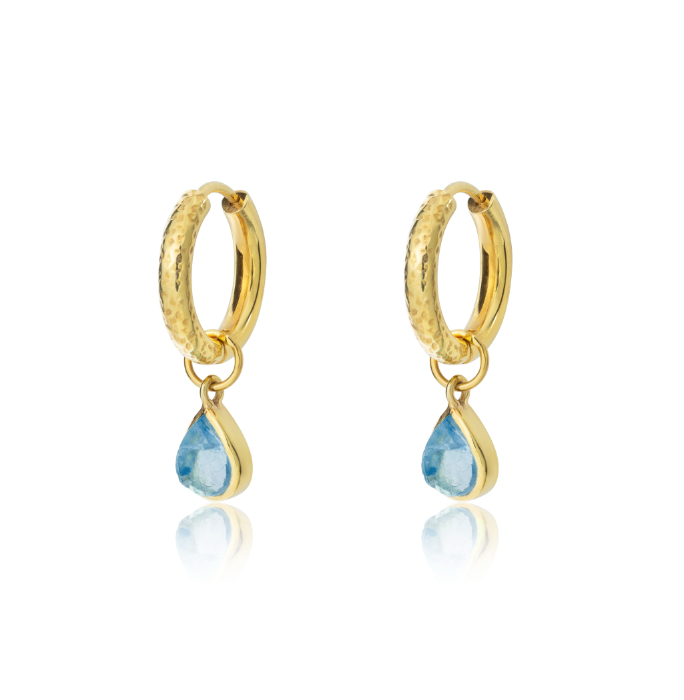 Unfilterered Reversible Plain Hoops In Silver Gold Plate with Detachable Blue Tourmaline Drops