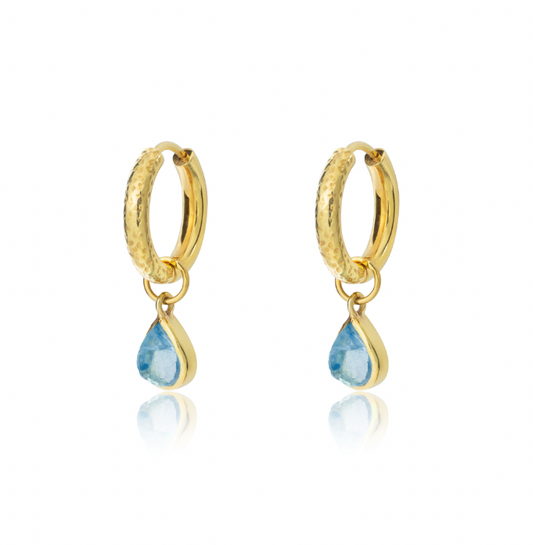 Unfilterered Reversible Plain Hoops In Silver Gold Plate with Detachable Blue Tourmaline Drops