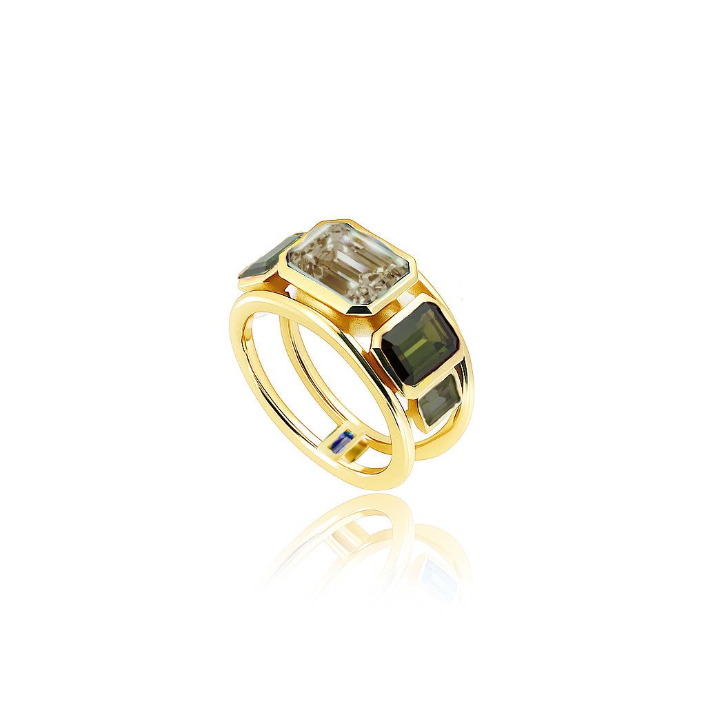 Smoky Quartz & Tourmaline Milestone Ring