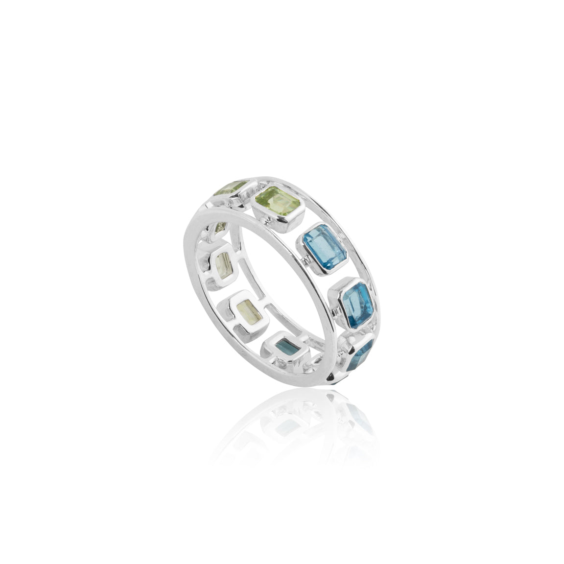 Night and Day, Blue Topaz and Peridot Reversible Silver Ring