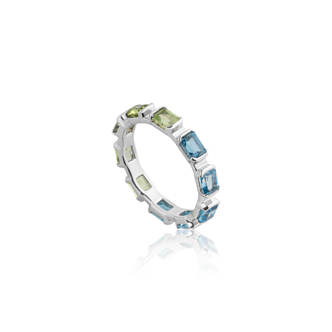 Night and Day Blue Topaz and Peridot Reversible Silver Stacking Ring