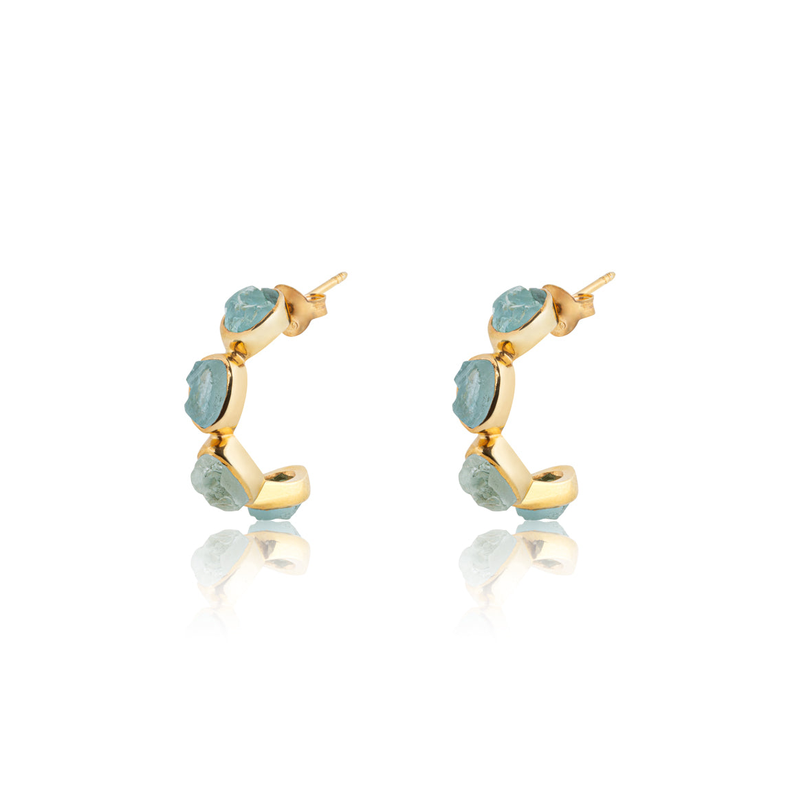 Unfiltered Aqumarine Four Stone Hoop Earrings