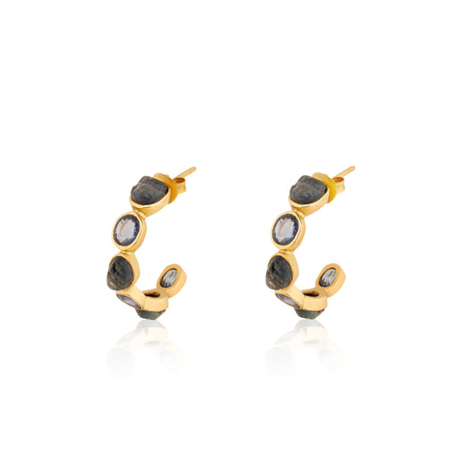 Unfiltered 18ct Yellow Gold And Sapphire Six Stone Hoop Earrings