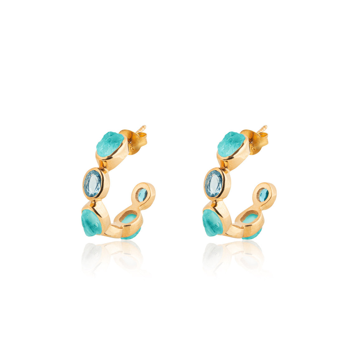 Unfiltered Apatite and Blue Topaz Six Stone Hoop Earrings