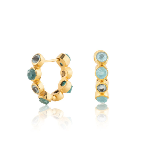 Unfiltered Apatite, Blue Topaz and Aquamarine Rough-cut and Faceted Earrings